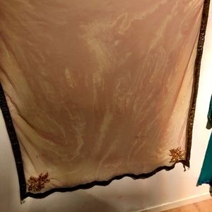 Long Sheer Gold scarf/sarong with beaded detail